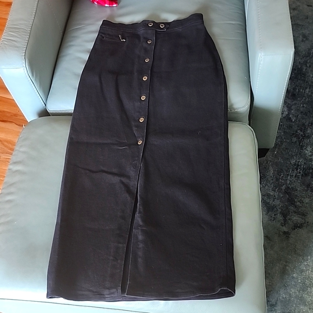 Willi Smith Black Denim Full Length Pencil Skirt, Size 8